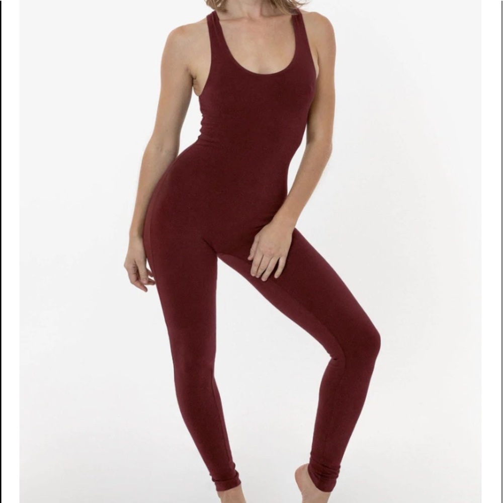 LOS ANGELES APPAREL BURGUNDY GARMENT DYE COTTON SPANDEX TANK UNITARD IN XS - Picture 2 of 6